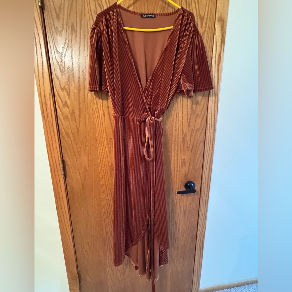 Brown/Rust Orange Velvet Wrap Dress